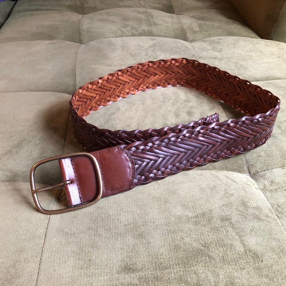 ARIZONA WOMEN'S WIDE BROWN WOVEN LEATHER BELT LARGE NWOT